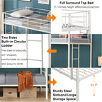 Twin metal bunk beds, metal structure bed frame with safety guardrails and 2 ladders, convertible bunk beds, white eprolo