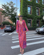 Fashion Womens Dress Deep V-Neck Long Sleeve Irregular Stripe Printed Tie-Up Long Dresses Club Street Style S M L eprolo