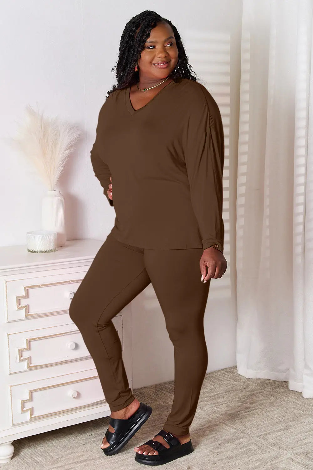 Basic Bae V-Neck Lounge Set – Soft Long Sleeve - Whispering Desires Shoppe