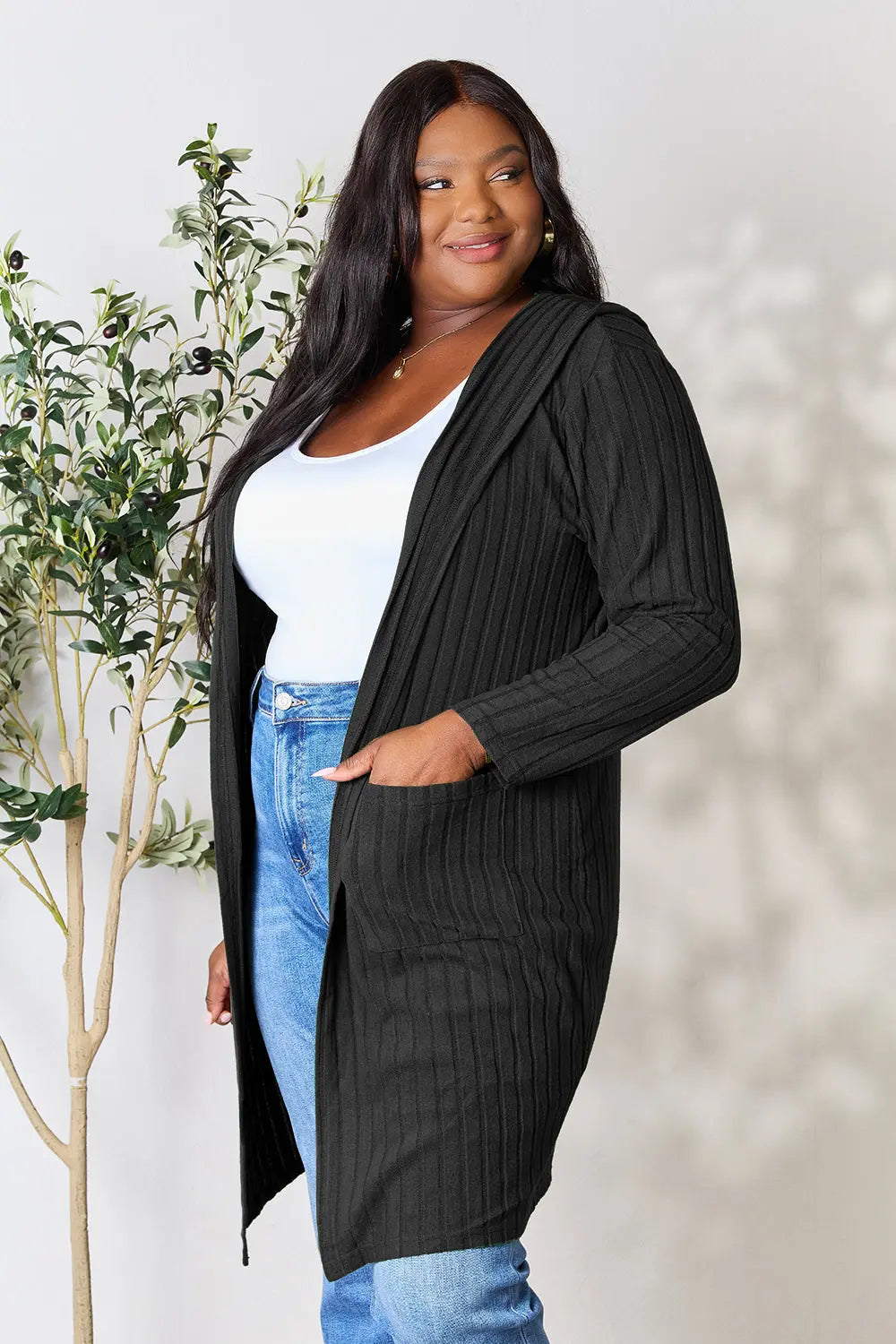 Basic Bae Pocketed Longline Hooded Cardigan - Whispering Desires Shoppe