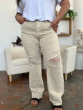 Judy Blue High-Waist Distressed Wide-Leg Jeans - Whispering Desires Shoppe