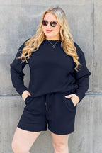 Double Take Textured Long Sleeve Top & Shorts Set - Whispering Desires Shoppe