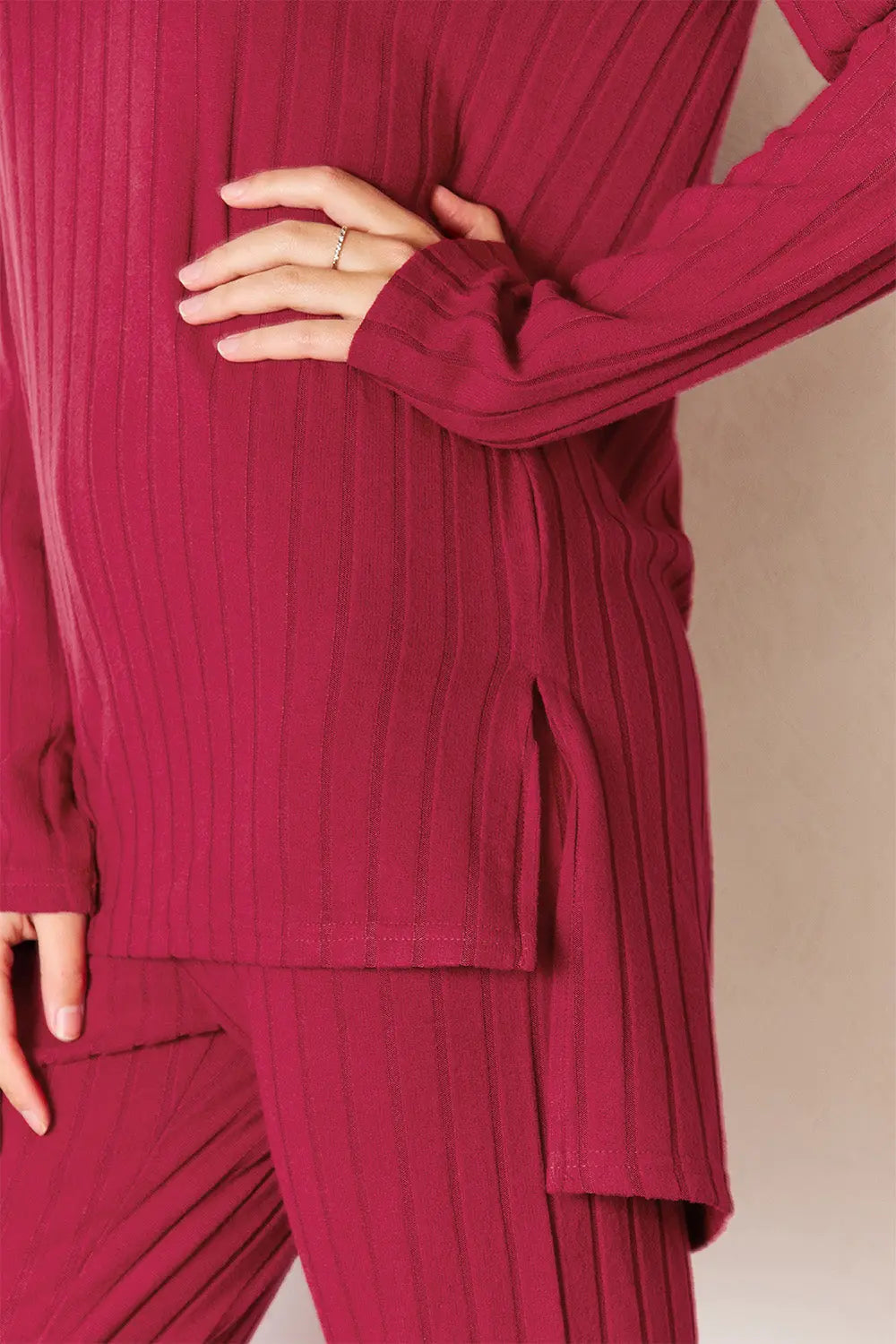 Trendsi Basic Bae Ribbed High-Low Top and Pants 2-Piece Loungewear Set - Whispering Desires Shoppe