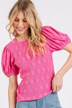 Mittoshop Flower Pattern Round Neck Short Sleeve Top - Whispering Desires Shoppe