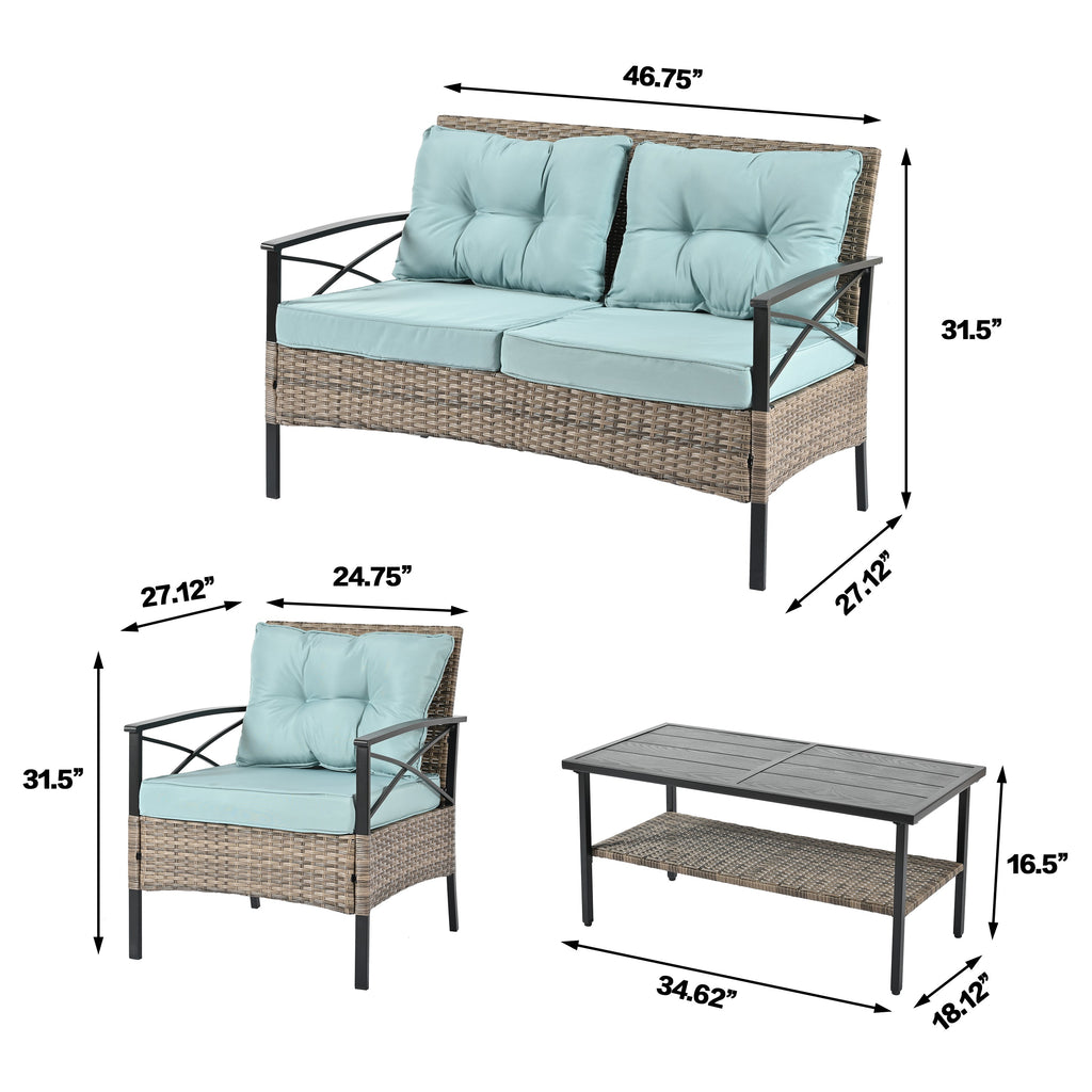 Patio Furniture, Outdoor Furniture, Seasonal PE Wicker Furniture, Four Set Wicker Furniture With Black Metal Table eprolo