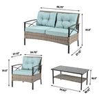 Patio Furniture, Outdoor Furniture, Seasonal PE Wicker Furniture, Four Set Wicker Furniture With Black Metal Table eprolo