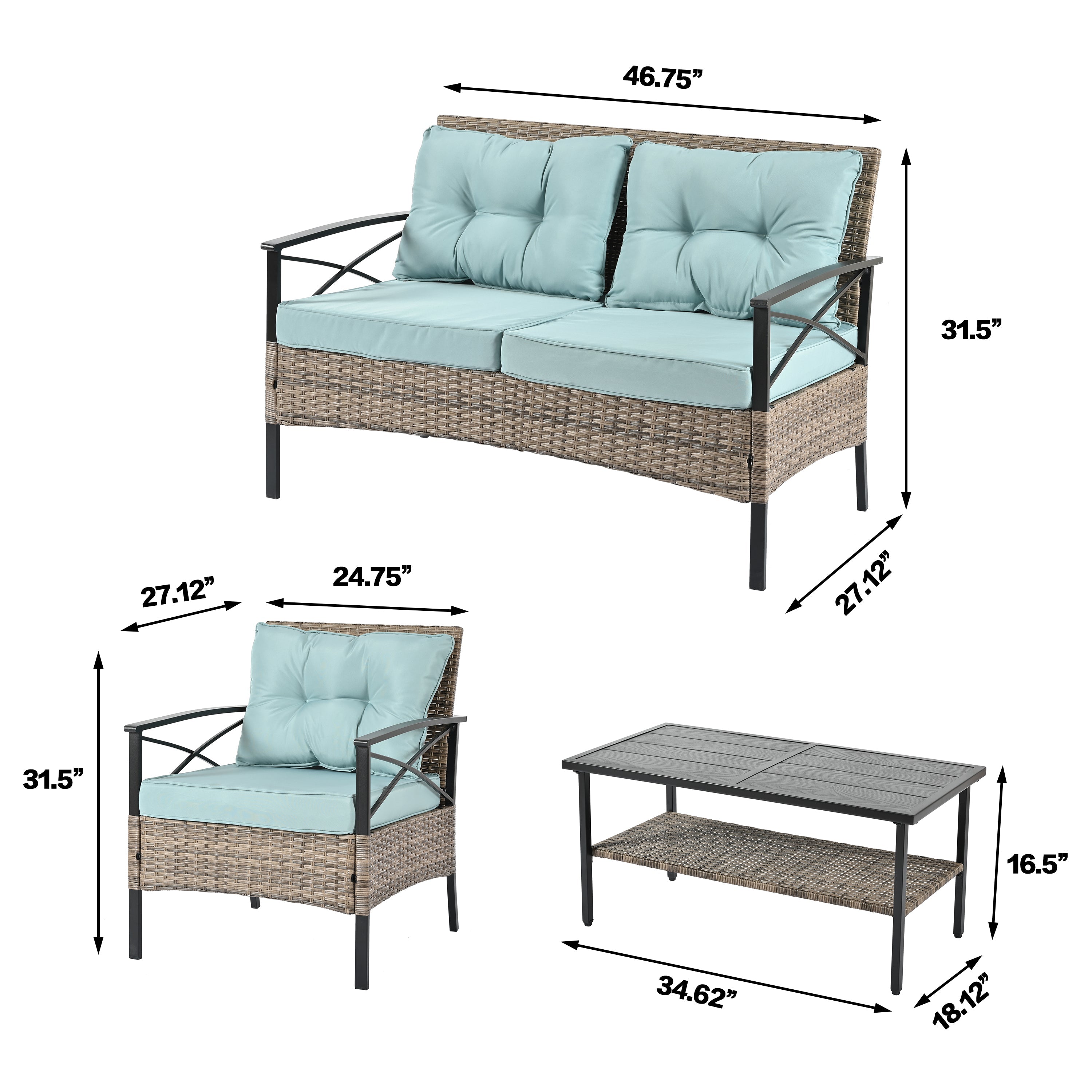 Patio Furniture, Outdoor Furniture, Seasonal PE Wicker Furniture, Four Set Wicker Furniture With Black Metal Table eprolo