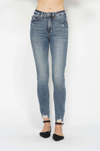 Judy Blue Tummy Control Vintage Wash Distressed Hem Jeans - Whispering Desires Shoppe