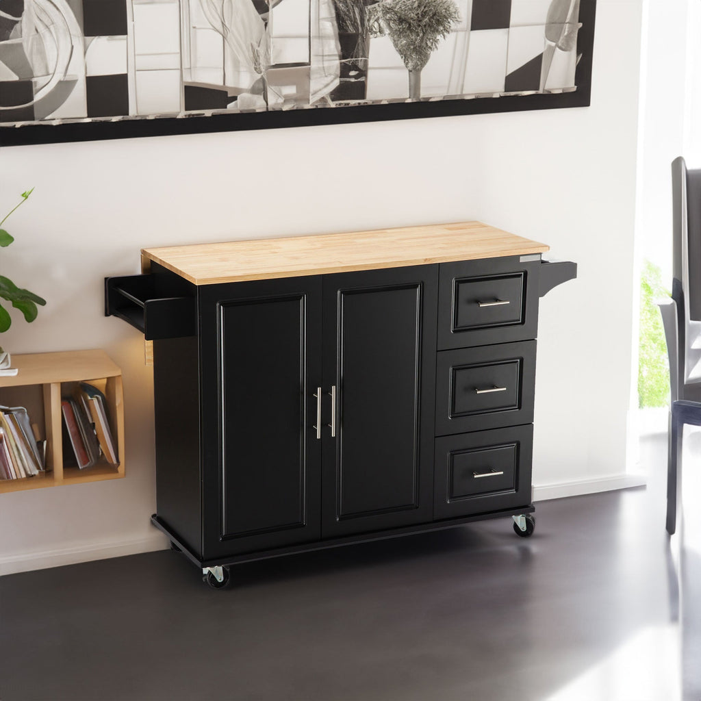 Kitchen Island & Kitchen Cart Mobile Kitehcn Island with Extensible Rubber Wood Table Top eprolo