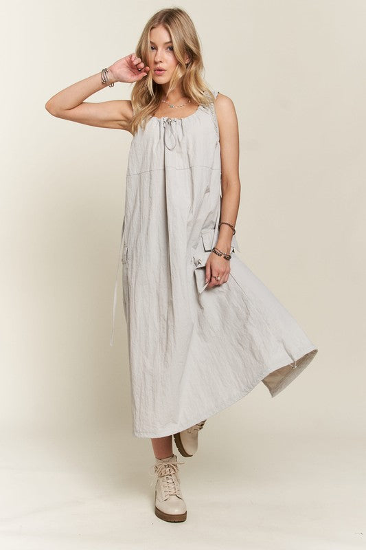 ADORA Drawstring Slit Back Cargo Dress - Whispering Desires Shoppe