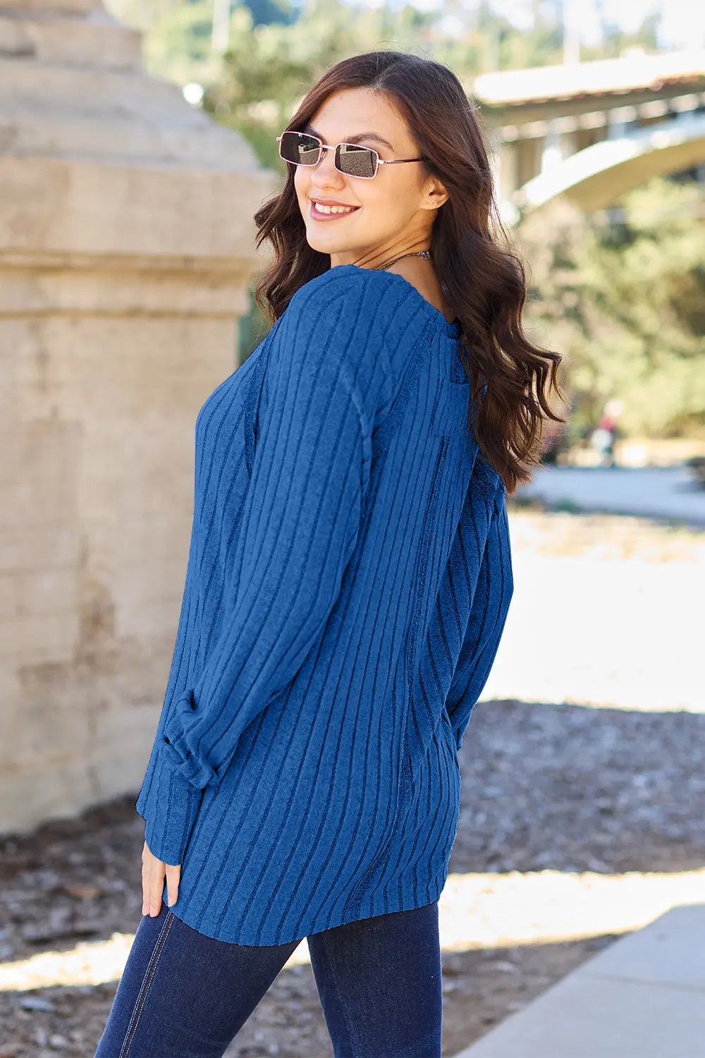 Basic Bae Ribbed Round-Neck Long-Sleeve Knit Top - Whispering Desires Shoppe