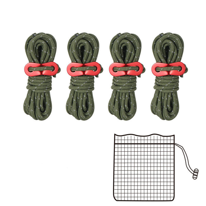 Outdoor Camping 4mm Reflective Rope Tent Rope To Send Fixed Buckle 4 Sets Of Sky Curtain Pull Rope Windproof Camping Support Rod Rope eprolo
