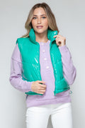 Snobbish Zip Up Turtleneck Shiny Quilted Vest - Whispering Desires Shoppe