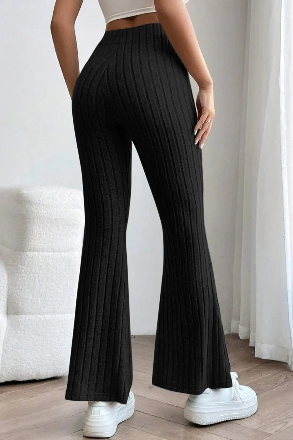 Basic Bae Ribbed High-Waist Flare Pants - Whispering Desires Shoppe