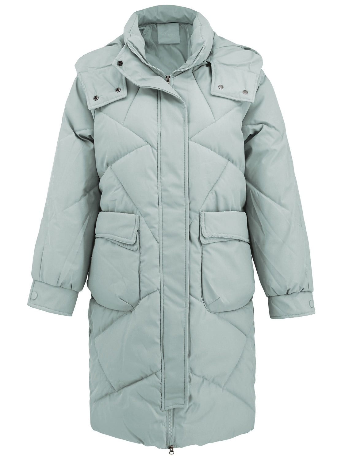 Long Sleeve Longline Hooded Winter Coat with Pockets - Whispering Desires Shoppe
