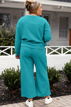 Double Take Full Size Textured Long Sleeve Top and Drawstring Pants Set - Whispering Desires Shoppe