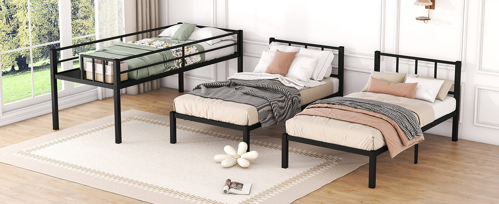 Twin over Twin & Twin Bunk Beds for 3, Twin XL over Twin & Twin Bunk Bed Metal Triple Bunk Bed, Black eprolo