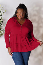 Double Take Ruffle-Hem Button Blouse - Whispering Desires Shoppe