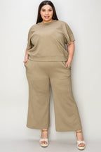 Double Take Full Size Texture Short Sleeve Top and Pants Set - Whispering Desires Shoppe