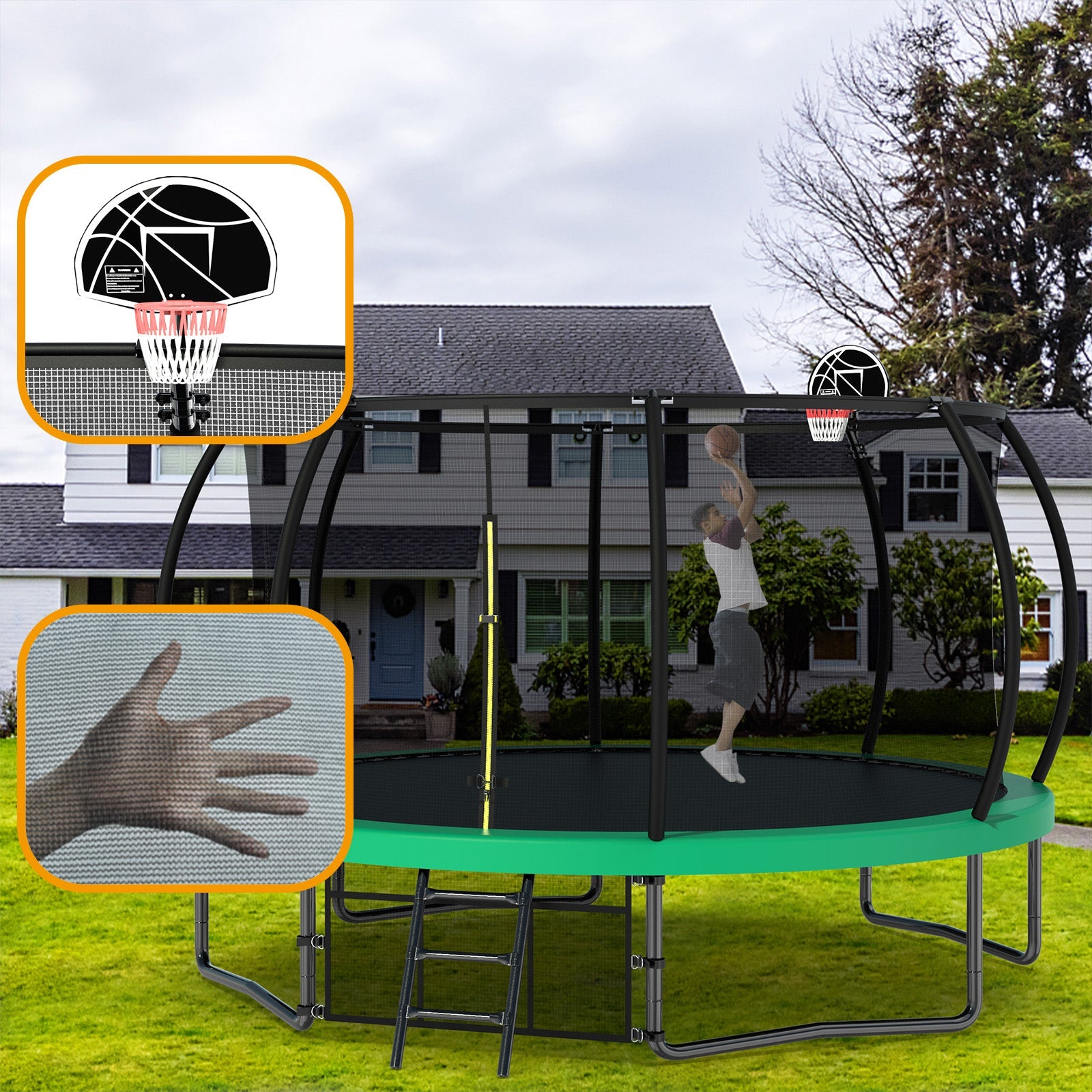 12FT Recreational Kids Trampoline with Safety Enclosure Net & Ladder, Outdoor Recreational Trampolines eprolo