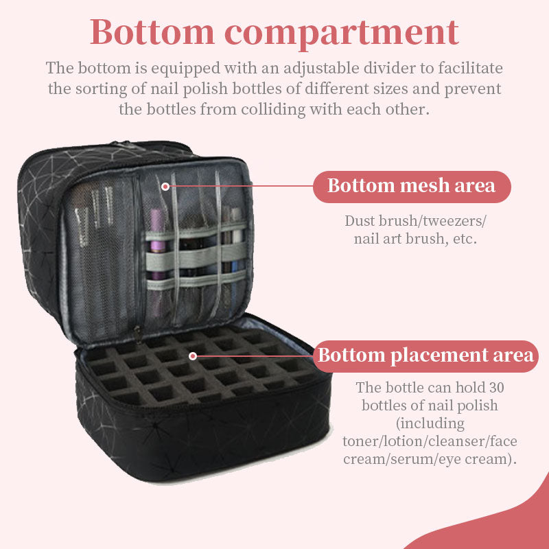 Portable 30-Compartment Nail Organizer Case with Polish & Oil Bags, All-in-One Manicure Tools & Cosmetic Storage Kit eprolo
