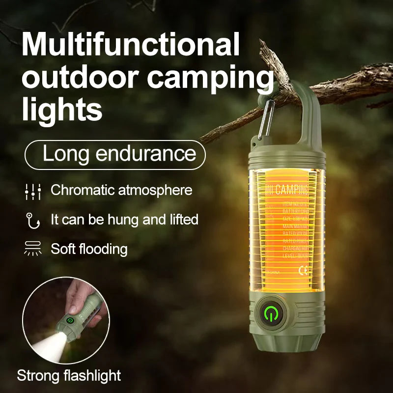 Multi functional outdoor camping light, portable strong light flashlight, rechargeable mini retro camping atmosphere light eprolo