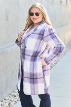 Double Take Full-Size Plaid Lapel Coat - Whispering Desires Shoppe