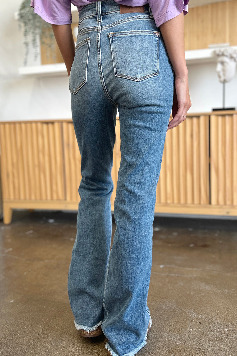 Judy Blue Distressed Raw-Hem Bootcut Jeans - Whispering Desires Shoppe
