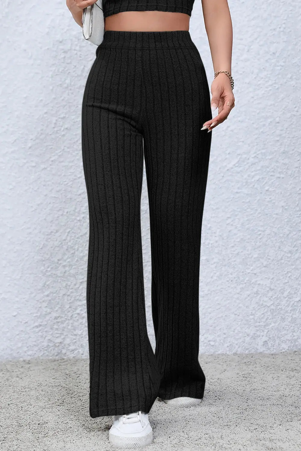 Basic Bae Ribbed High-Waist Flare Pants - Whispering Desires Shoppe