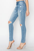 RISEN High-Rise Knee Distressed Skinny Jeans - Whispering Desires Shoppe