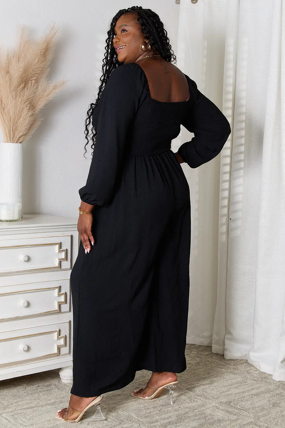Double Take Square-Neck Jumpsuit with Pockets - Whispering Desires Shoppe