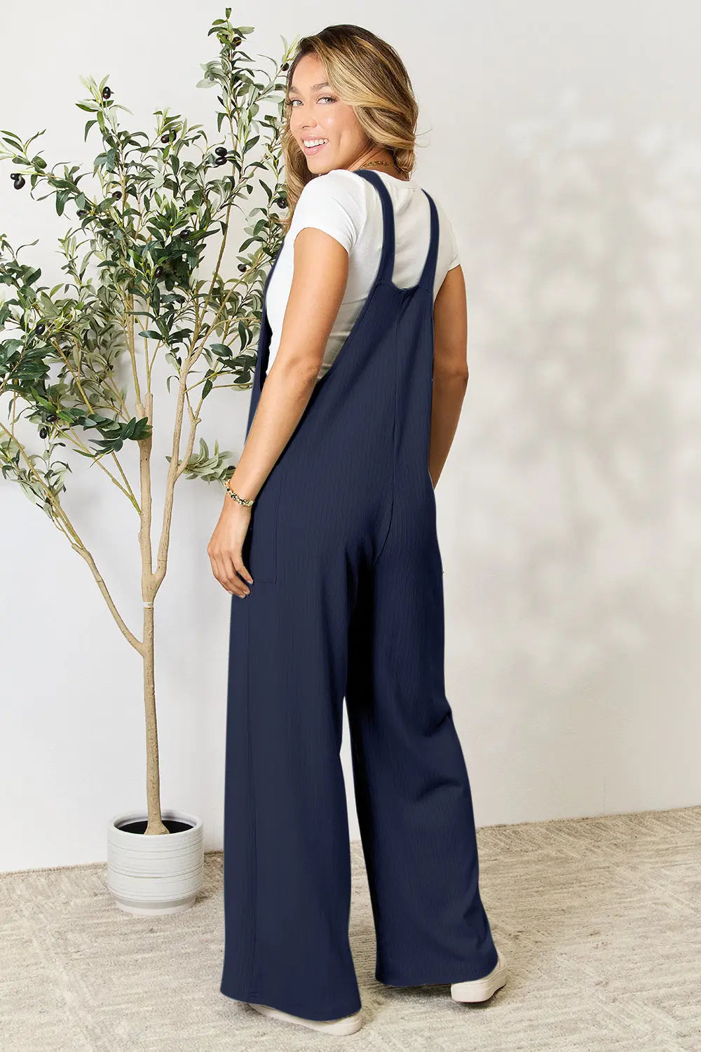 Double Take Wide-Strap Ribbed Overall with Pockets - Whispering Desires Shoppe