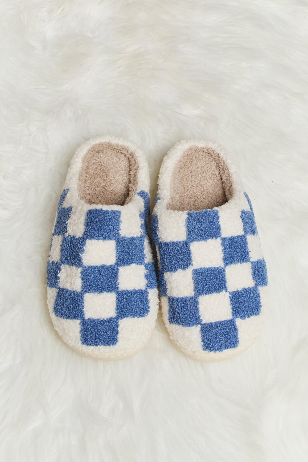 Melody Checkered Print Plush Slide Slippers - Whispering Desires Shoppe