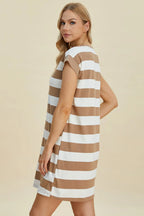 Striped Cap-Sleeve Mini Dress — Cotton-Blend Comfort - Whispering Desires Shoppe