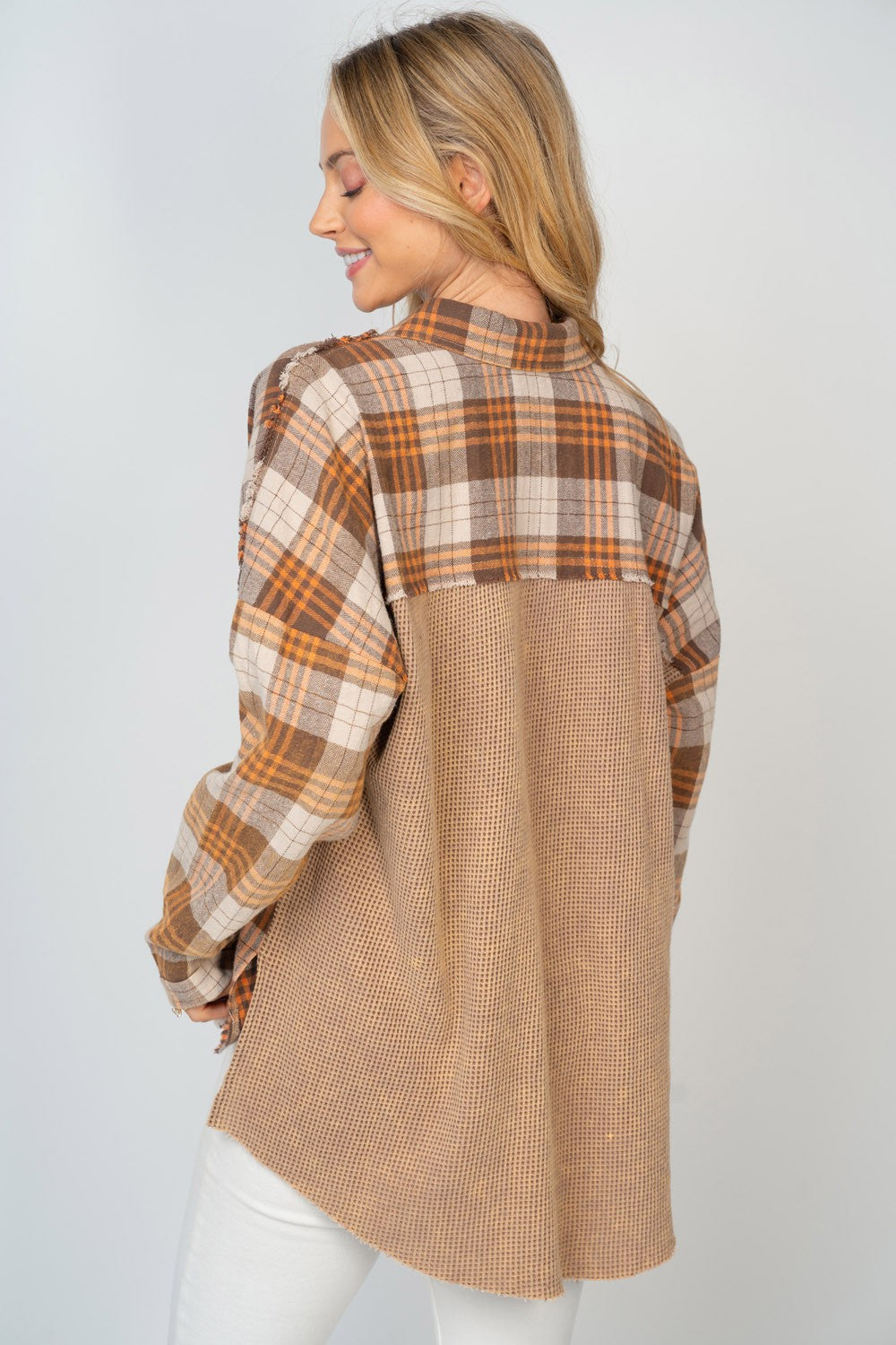 White Birch Full Size Contrast Plaid Button Down Shirt - Whispering Desires Shoppe