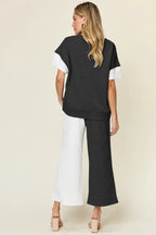 Double Take Texture Contrast Two-Piece Set — Wide Leg - Whispering Desires Shoppe