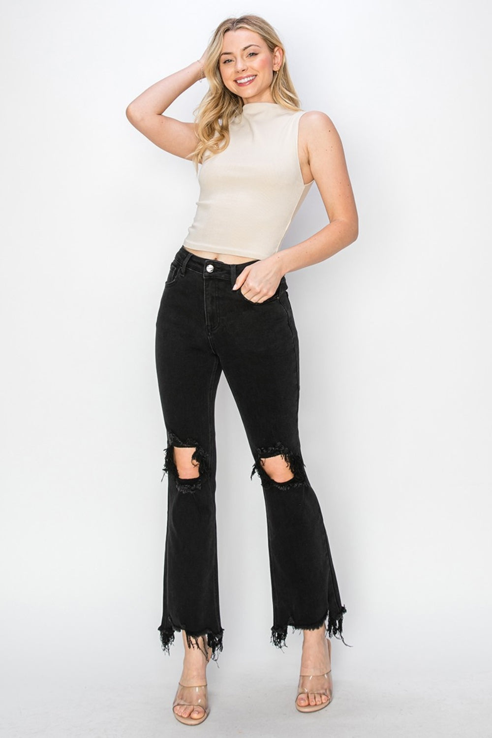 RISEN Distressed Raw-Hem Jeans — Pocketed Stretch - Whispering Desires Shoppe