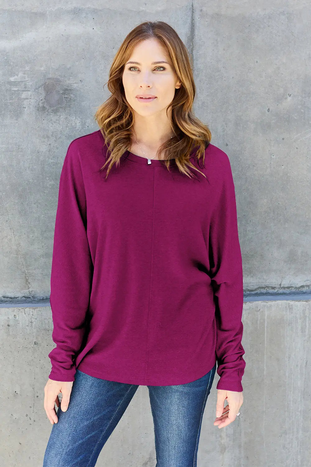 Double Take Full-Size Long Sleeve Round Neck Tee - Whispering Desires Shoppe
