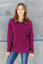 Double Take Full-Size Long Sleeve Round Neck Tee - Whispering Desires Shoppe