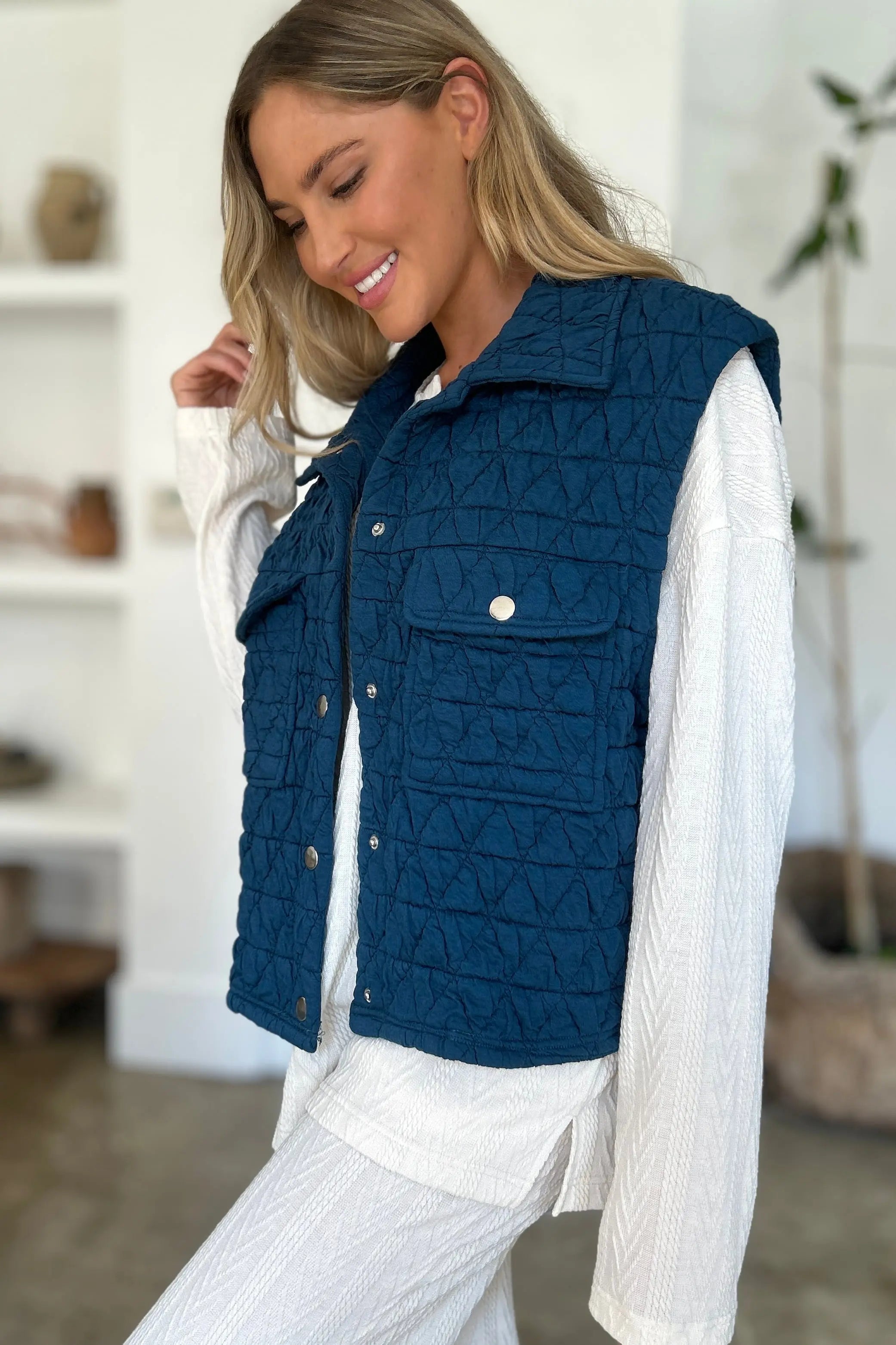 Double Take Pocketed Snap-Front Vest Coat - Whispering Desires Shoppe