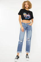 Kancan Mid-Rise Distressed Straight Jeans - Whispering Desires Shoppe