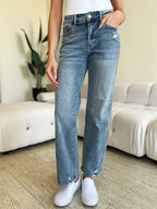 Judy Blue Mid-Rise Distressed Straight Jeans - Whispering Desires Shoppe