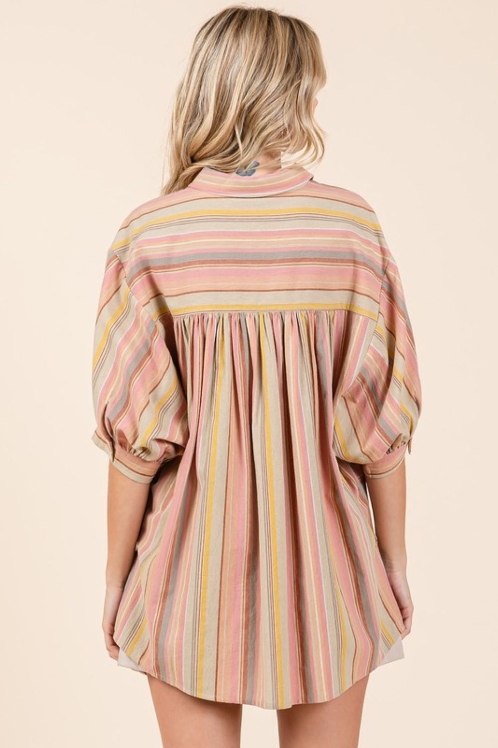 Mittoshop Striped Bubble Sleeve Button Down Shirt - Whispering Desires Shoppe