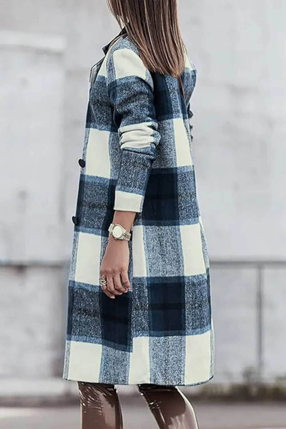 Double Take Full-Size Plaid Lapel Coat - Whispering Desires Shoppe