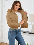 Pocketed Long Sleeve Cropped Hooded Winter Coat - Whispering Desires Shoppe