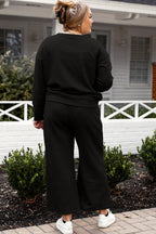 Double Take Full Size Textured Long Sleeve Top and Drawstring Pants Set - Whispering Desires Shoppe
