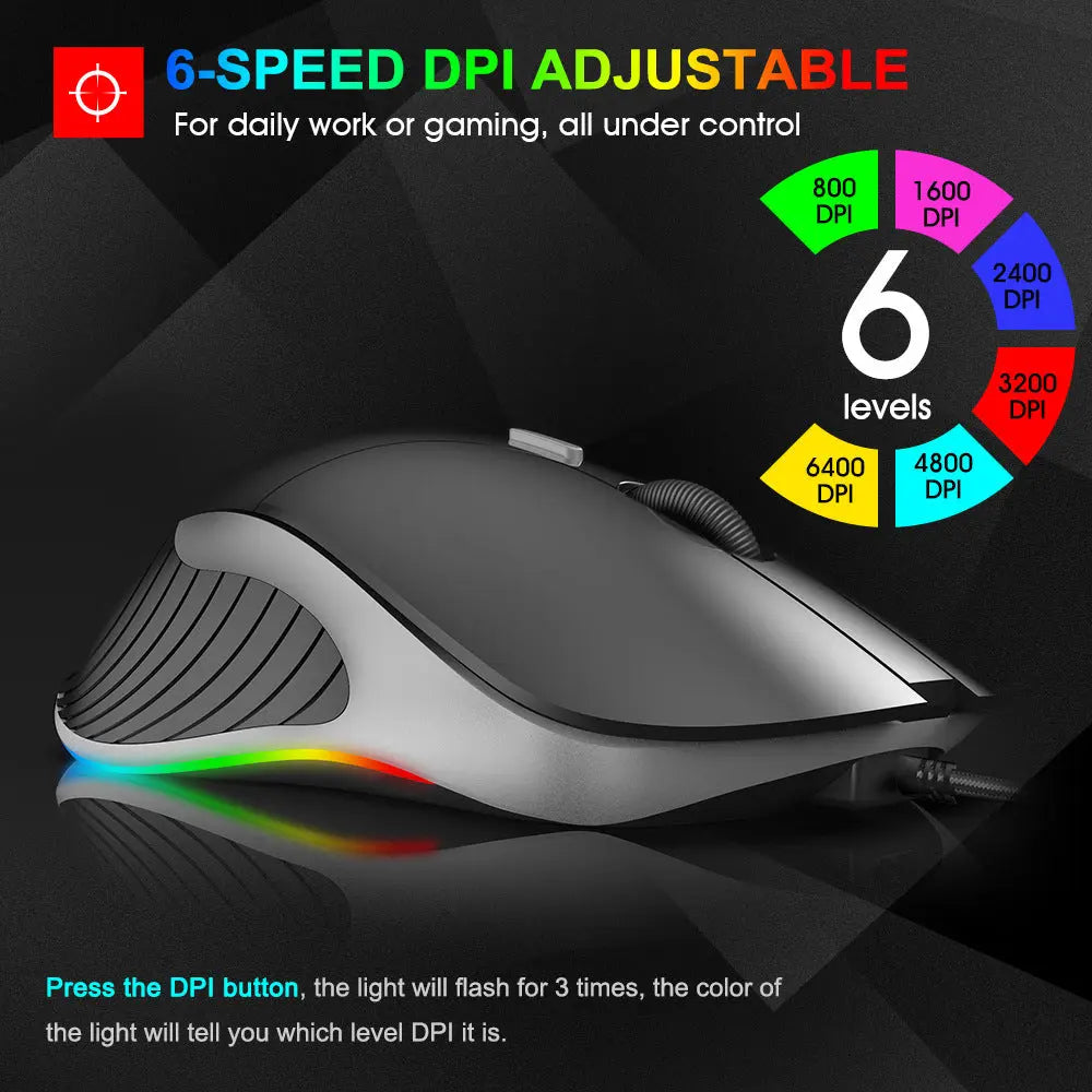 LED Gaming Mouse 6400 DPI USB Ergonomic Mause - Whispering Desires Shoppe