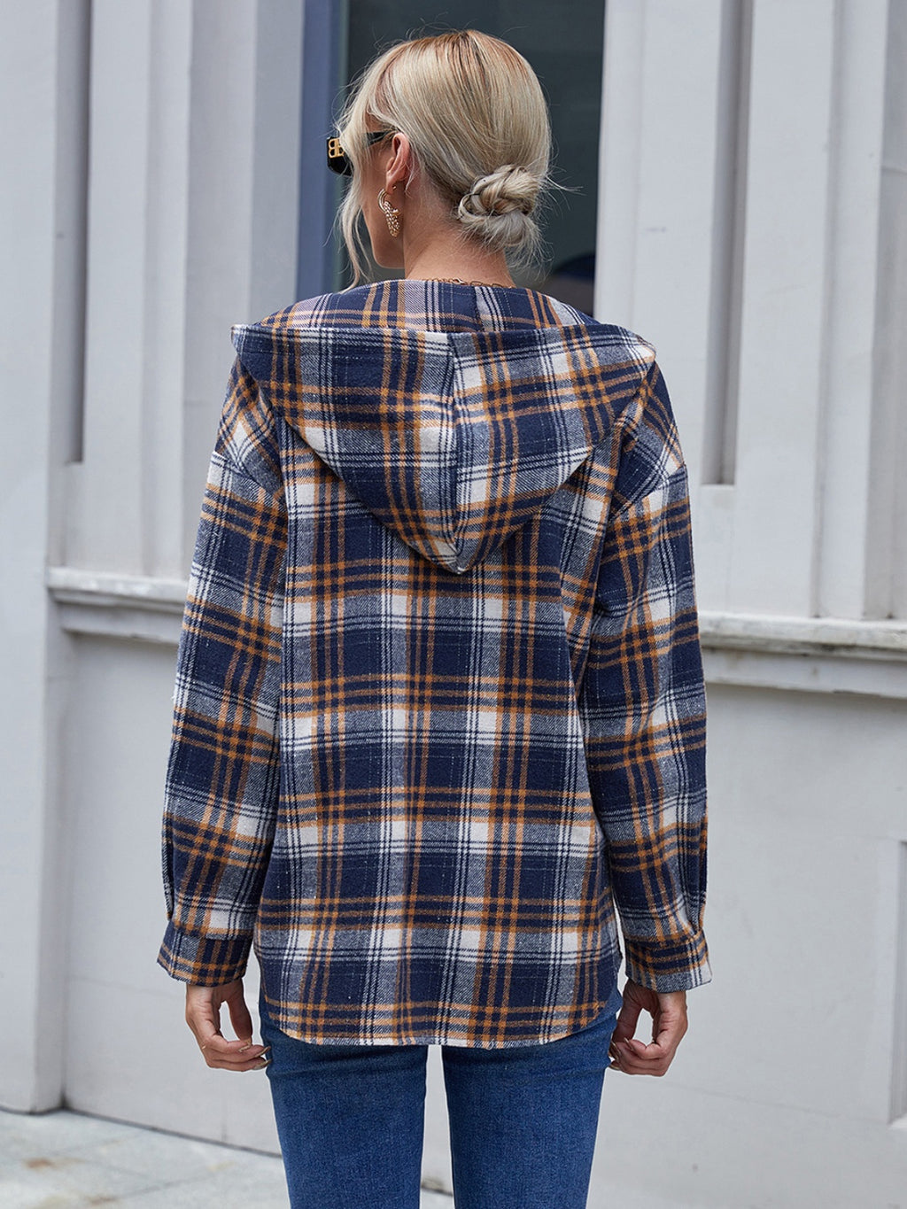 Ivy Lane Plaid Button Up Long Sleeve Hooded Jacket - Whispering Desires Shoppe