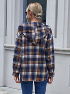 Ivy Lane Plaid Button Up Long Sleeve Hooded Jacket - Whispering Desires Shoppe