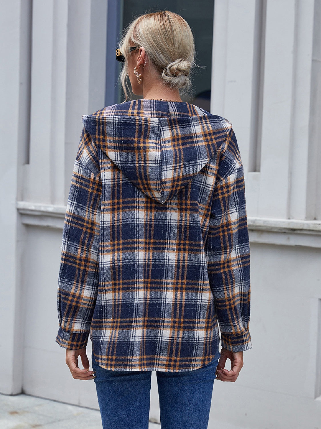 Ivy Lane Plaid Button Up Long Sleeve Hooded Jacket - Whispering Desires Shoppe